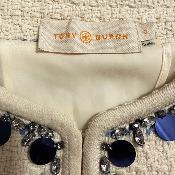 Tory Burch Abbot Embellished Striped Tweed Jacket - Picture 5 of 9